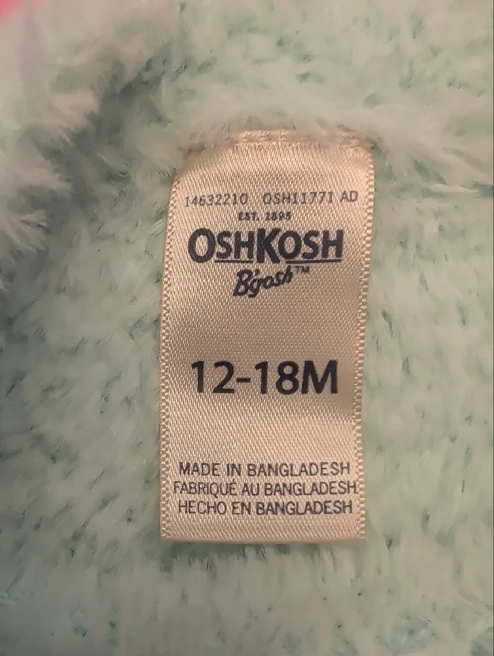 OshKosh B'gosh Soft Mint Fuzzy Pullover with Pink Detail
